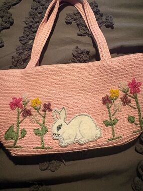 Pink Bunny Embroidered Mini Tote Bag 🐇Bunny Love 🐇🐇